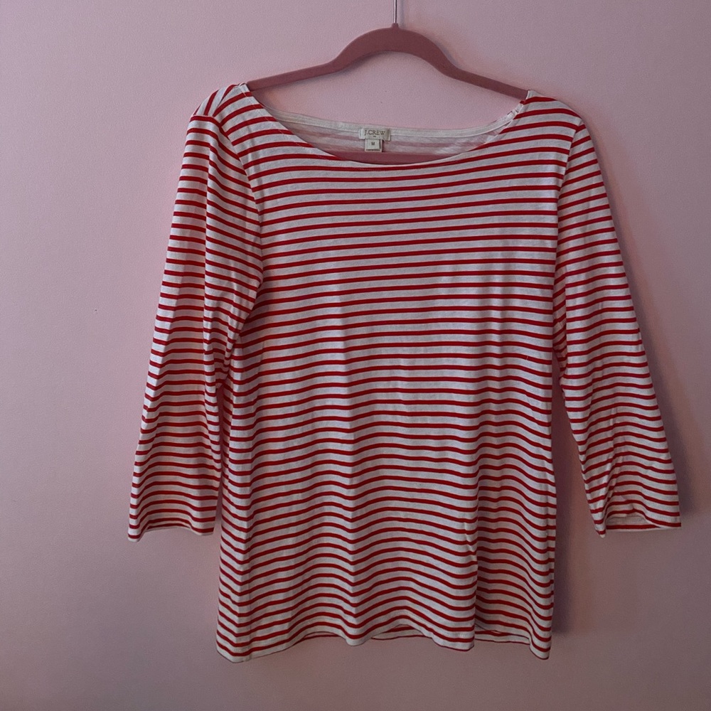 J. Crew Red Stripe 3/4 Sleeve Shirt